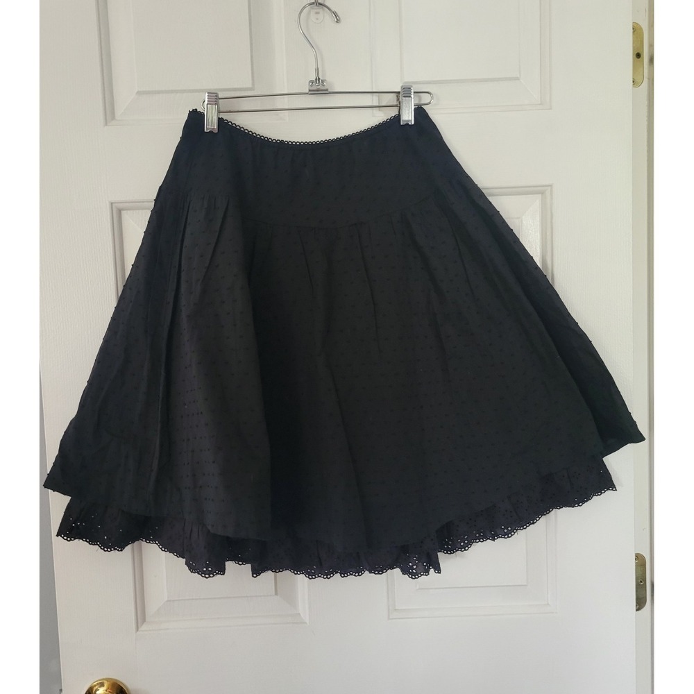 Joe‎ Benbasset Black Swiss Dot Eyelet Hem Cotton Tiered Skirt Womens Medium Boho